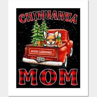 Christmas Chihuahua Mom Santa Hat Truck Tree Plaid Dog Mom Christmas Posters and Art